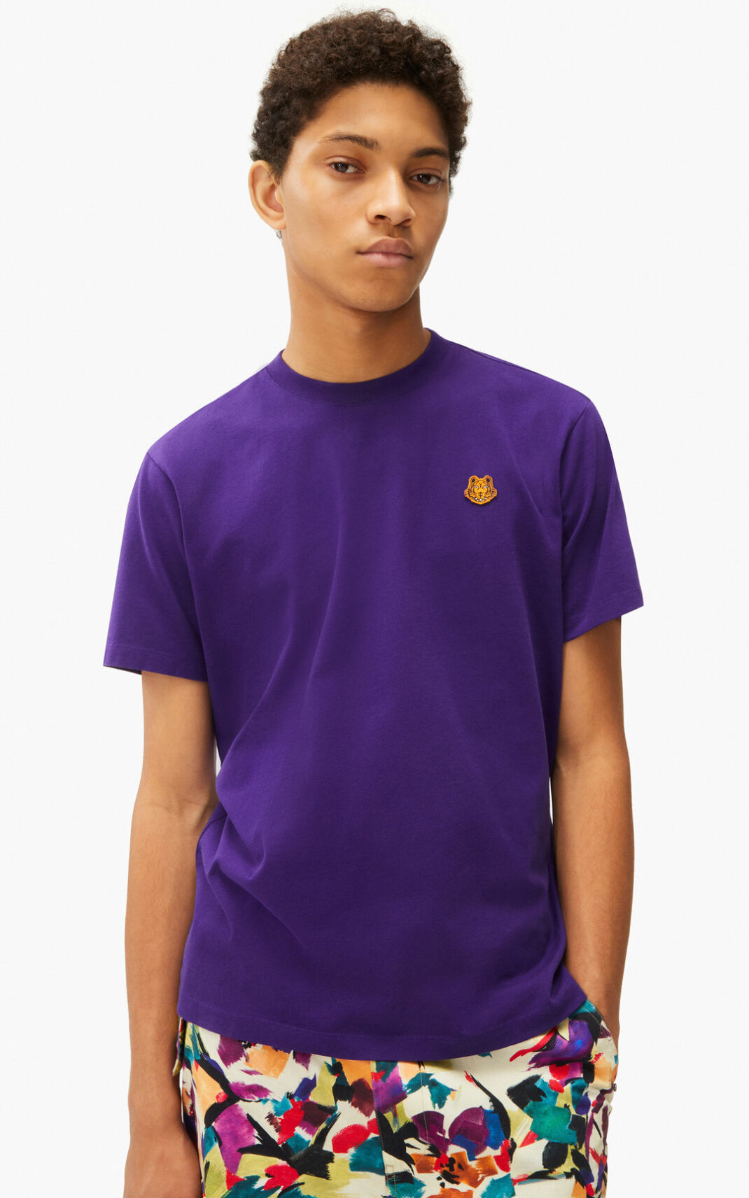 Kenzo Tiger Crest T Shirt Purple For Mens 3190KMBGT